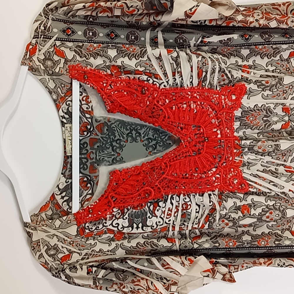 Live & Let Live Stretchy Flower Print and Red Lace Front 2X